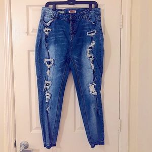 Hot Kiss High Rise Distressed Ankle Jegging - Size 16